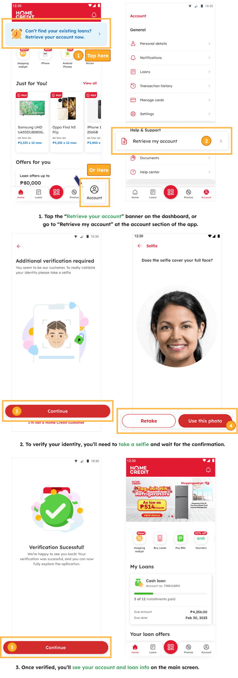 How will I link my old My Home Credit account to the refreshed home credit app?