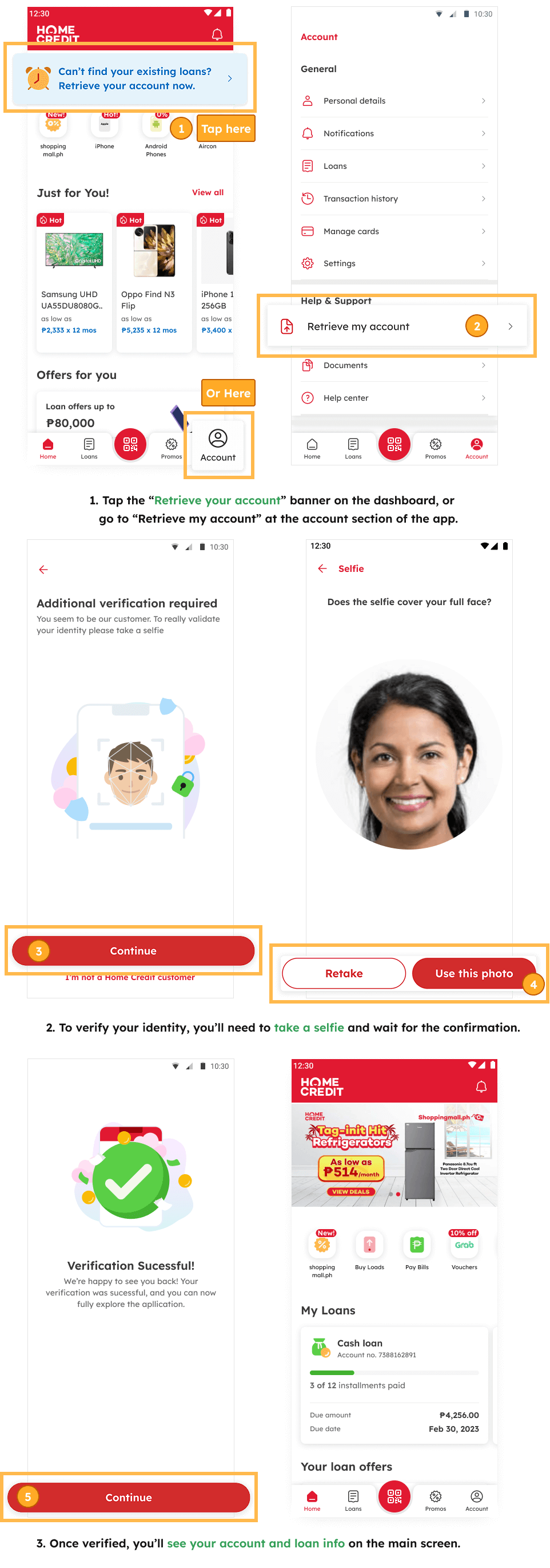 How will I link my old My Home Credit account to the refreshed home credit app?