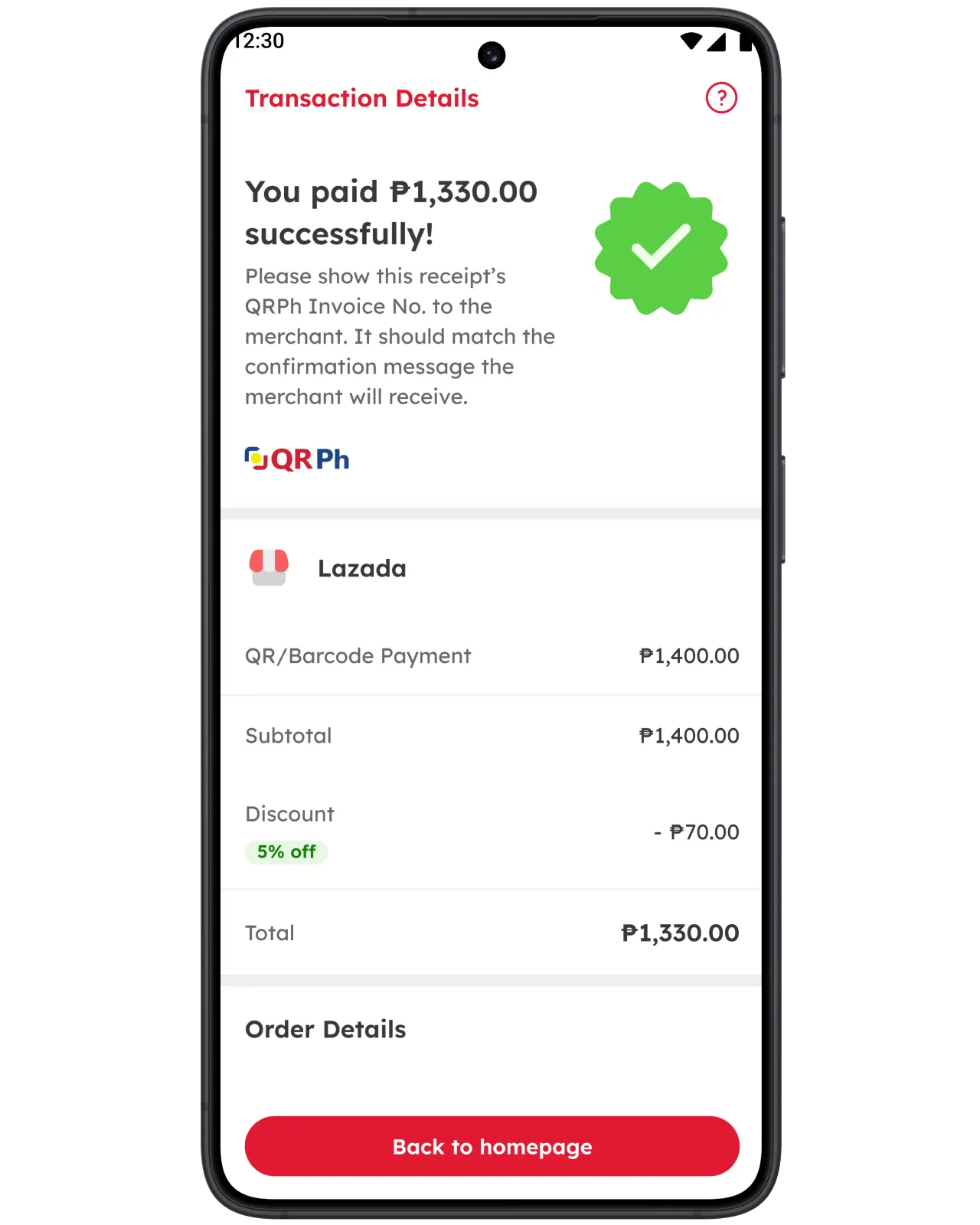 Success Payment to Lazada